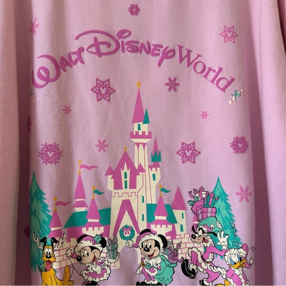 Disney Parks 2025 WDW Pink Holiday Castle Mickey Minnie Pluto Donald Size XL NEW - Picture 4 of 4